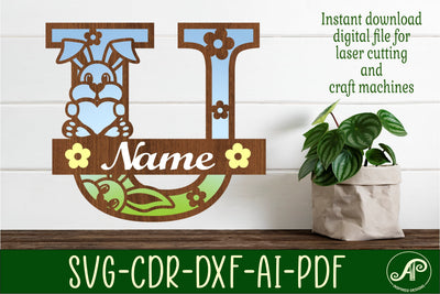 Bunny capital monogram letter U SVG SVG APInspireddesigns 