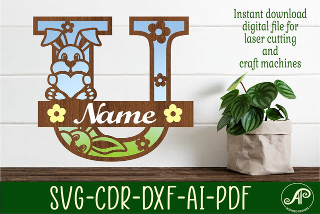 Bunny capital monogram letter U SVG SVG APInspireddesigns 