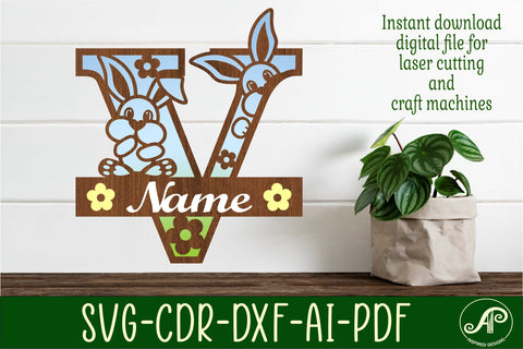 Bunny capital monogram letter V SVG SVG APInspireddesigns 