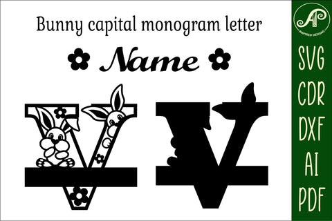 Bunny capital monogram letter V SVG SVG APInspireddesigns 