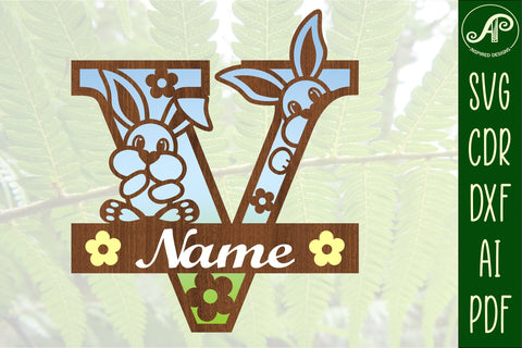 Bunny capital monogram letter V SVG SVG APInspireddesigns 