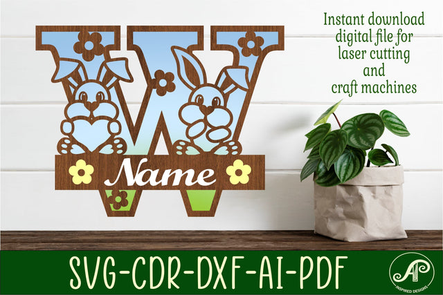 Bunny capital monogram letter W SVG SVG APInspireddesigns 