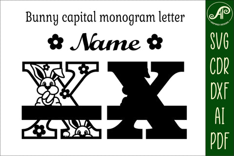Bunny capital monogram letter X SVG SVG APInspireddesigns 