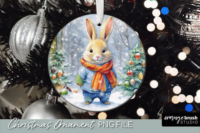 Bunny Christmas Ornament Design, Embroidery Ornament Sublimation OrangeBrushStudio 
