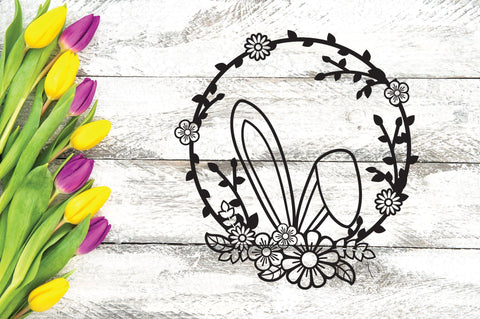 Bunny Ears SVG, Easter Rabbit SVG, Easter SVG Floral Frame. SVG Elinorka 