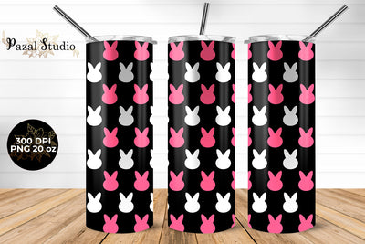 Bunny Easter Pattern 20oz Skinny Tumbler Wrap Design Black Background Sublimation Pazal Studio 