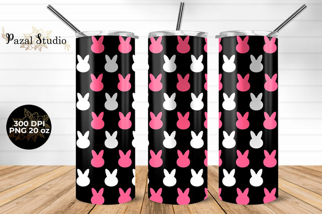 Bunny Easter Pattern 20oz Skinny Tumbler Wrap Design Black Background Sublimation Pazal Studio 