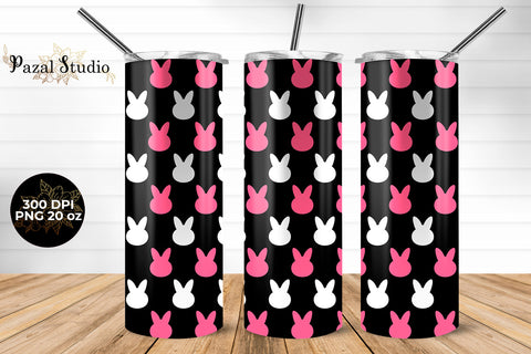 Bunny Easter Pattern 20oz Skinny Tumbler Wrap Design Black Background Sublimation Pazal Studio 