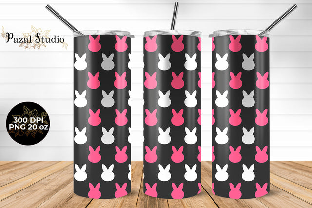 Bunny Easter Pattern 20oz Skinny Tumbler Wrap Design Gray Background Sublimation Pazal Studio 