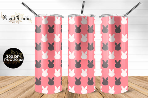 Bunny Easter Pattern 20oz Skinny Tumbler Wrap Design Pink Background Sublimation Pazal Studio 