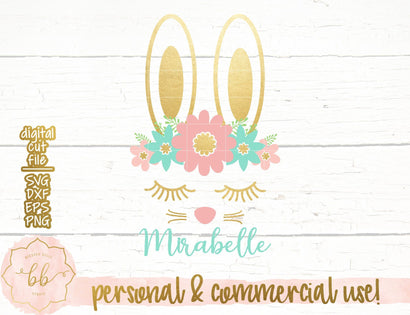 Bunny face with floral crown SVG Blessed Belle Studio 