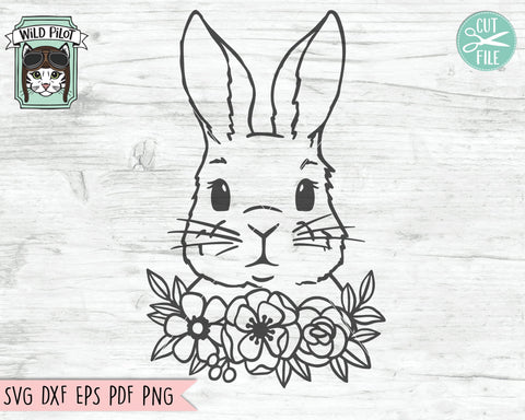 Bunny Flower Border SVG, Rabbit With Flowers SVG, Rabbit Cut File, Easter Bunny SVG, Animal Face SVG, Floral Bunny SVG, Easter SVG, Bunny Rabbit SVG SVG Wild Pilot 