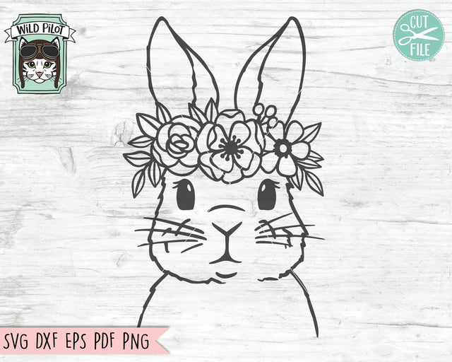 Bunny Flower Crown SVG, Rabbit With Flowers SVG, Rabbit Cut File, Easter Bunny SVG, Animal Face SVG, Floral Crown SVG, Flowers On Head SVG, Bunny Rabbit SVG SVG Wild Pilot 