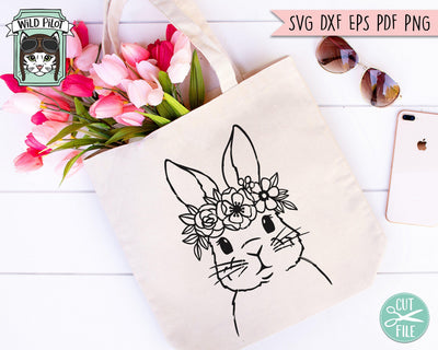 Bunny Flower Crown SVG, Rabbit With Flowers SVG, Rabbit Cut File ...