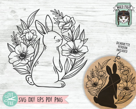 Bunny Flowers SVG, Rabbit With Flowers SVG, Rabbit Cut File, Easter Bunny SVG, Floral Bunny SVG, Easter SVG, Bunny SVG, Bunny Rabbit Round Sign SVG File SVG Wild Pilot 