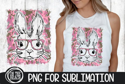 Bunny - Glasses - Easter PNG -Pink Camo- 300 DPI Sublimation Sublimation On the Beach Boutique 