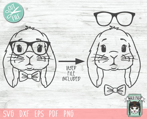 Bunny Glasses SVG Cut File, Easter SVG, Easter Bunny svg, Animal Face svg, Lop Rabbit svg Cut File, Easter png, Floppy Ear Bunny svg file SVG Wild Pilot 