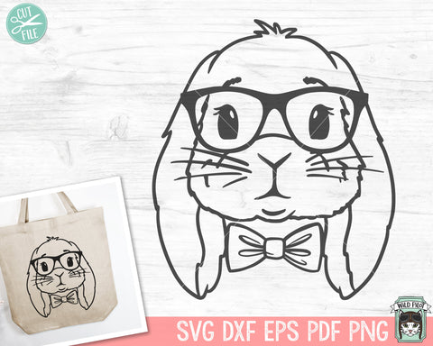 Bunny Glasses SVG Cut File, Easter SVG, Easter Bunny svg, Animal Face svg, Lop Rabbit svg Cut File, Easter png, Floppy Ear Bunny svg file SVG Wild Pilot 
