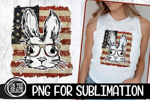 Bunny Glasses - Vintage Flag - July 4th- PNG for Sublimation Sublimation On the Beach Boutique 