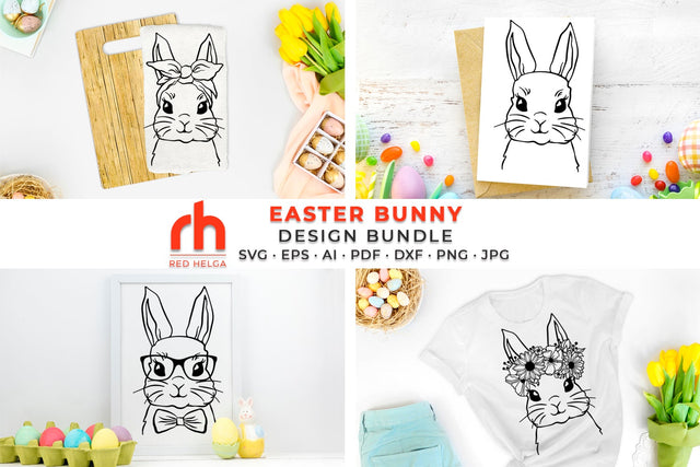 Bunny Head SVG Bundle - Rabbit Face Cut Files SVG RedHelgaArt 