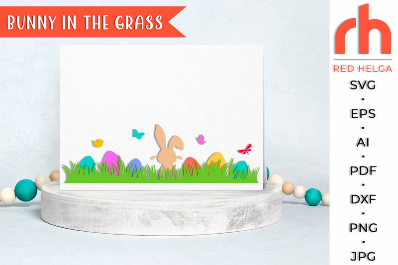 Bunny in the Grass SVG - Easter Scene Cut File SVG RedHelgaArt 