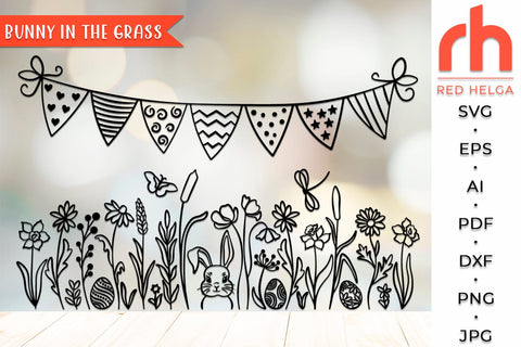 Bunny in the Grass SVG, Rabbits in the Herbs Cut File, Easter Decor DXF SVG RedHelgaArt 