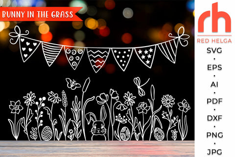 Bunny in the Grass SVG, Rabbits in the Herbs Cut File, Easter Decor DXF SVG RedHelgaArt 