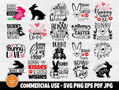 Bunny Kisses Easter Wishes SVG, Bunny Love Svg Png Eps Pdf Jpg Cut Files, Bunny Svg, Easter Quotes, Svg Files for Cricut, Silhouette Files SVG TonisArtStudio 