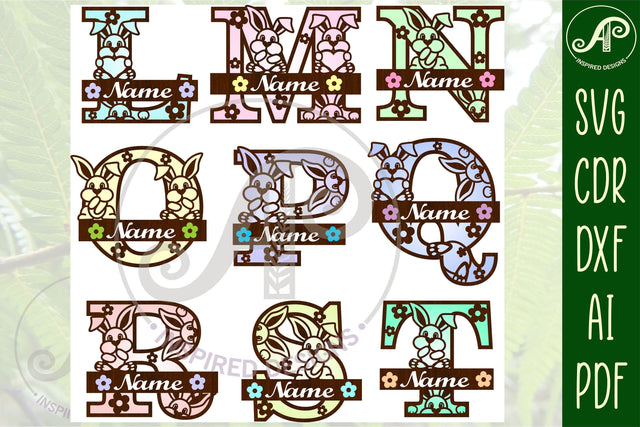 Bunny monogram letter Name signs 3 layer design SVG bundle SVG APInspireddesigns 