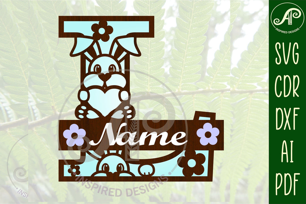 Bunny monogram letter Name signs 3 layer design SVG bundle - So Fontsy