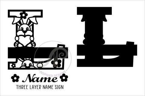 Bunny monogram letter Name signs 3 layer design SVG bundle SVG APInspireddesigns 