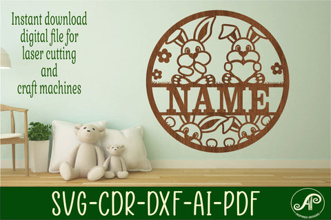 Bunny name sign svg laser cut template SVG APInspireddesigns 