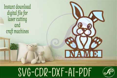 Bunny name sign svg laser cut template SVG APInspireddesigns 