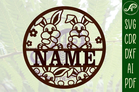 Bunny name sign svg laser cut template SVG APInspireddesigns 