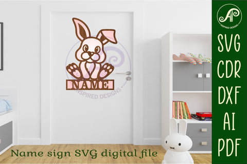 Bunny name sign svg laser cut template SVG APInspireddesigns 