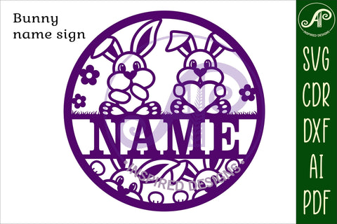 Bunny name sign svg laser cut template SVG APInspireddesigns 