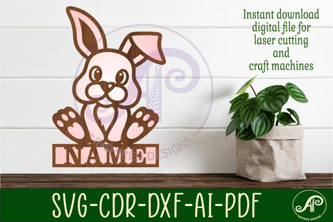 Bunny name sign svg laser cut template SVG APInspireddesigns 