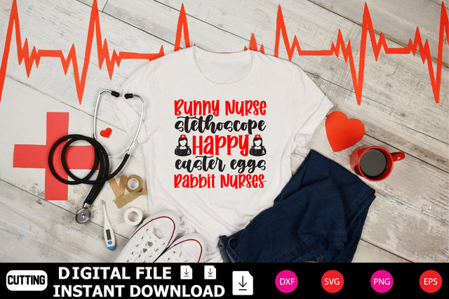 Bunny Nurse Stethoscope Happy Easter Eggs Rabbit Nurses SVG Shahin alam 