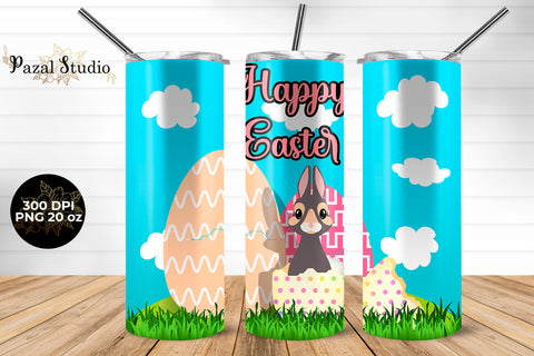 Bunny on Garden Happy Easter 20oz Skinny Tumbler Wrap Design Sublimation Pazal Studio 