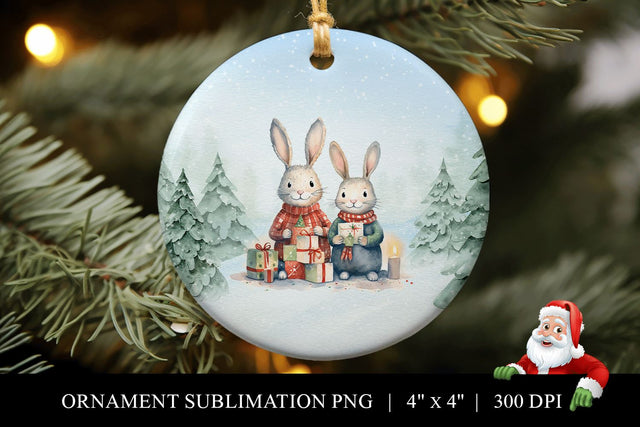 Bunny Rabbit Couple Christmas Ornament Sublimation PNG Sublimation BijouBay 