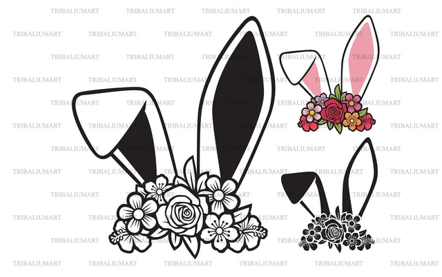 Bunny (rabbit) ears with flowers SVG TribaliumArtSF 