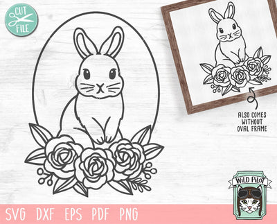 Bunny Rabbit With Flowers Oval Frame SVG Cut File SVG Wild Pilot 