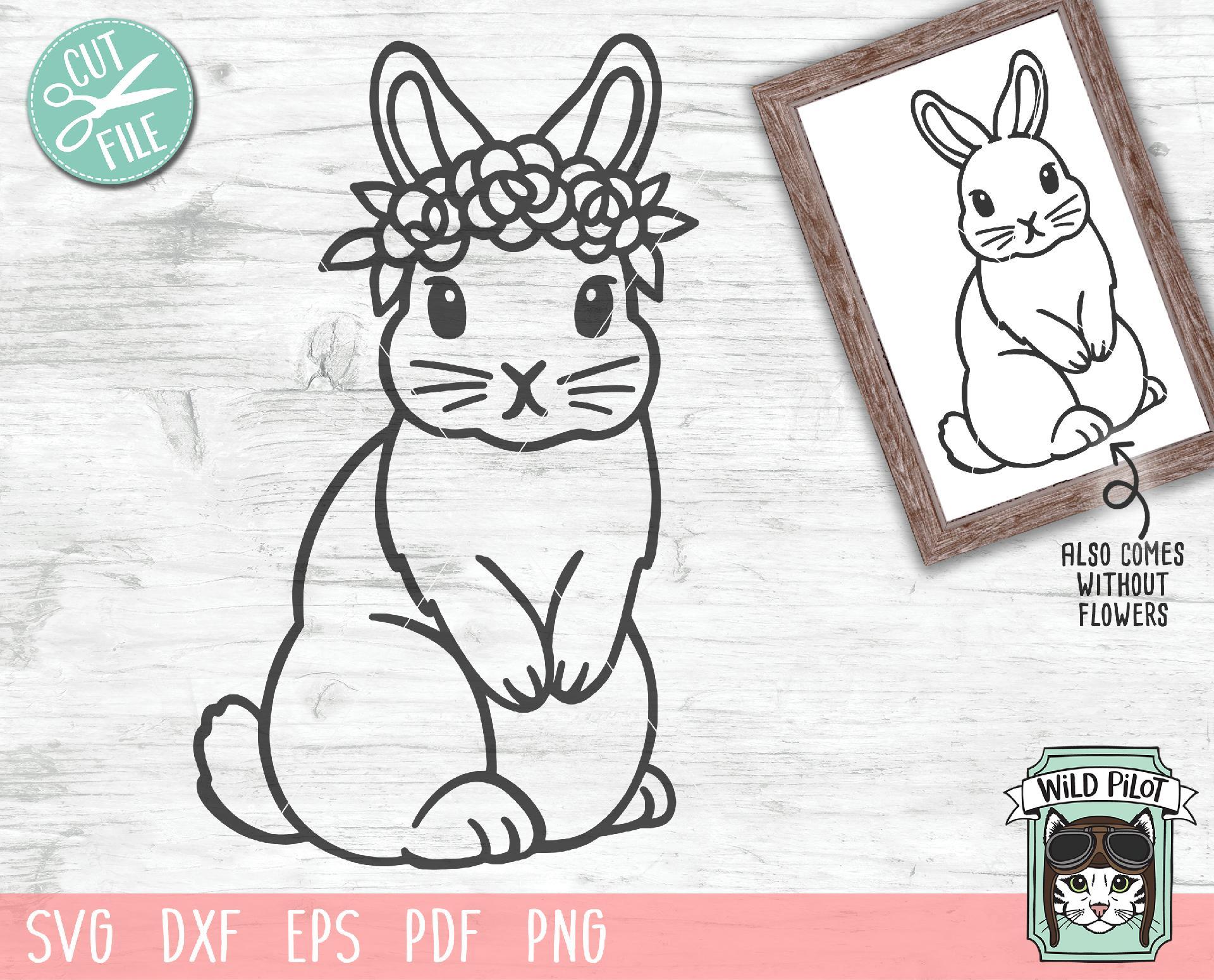 Bunny Rabbit With Flowers SVG Cut File - So Fontsy