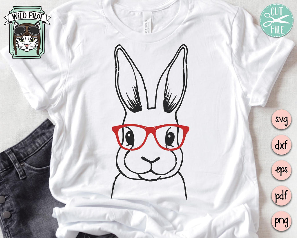 Bunny Rabbit With Glasses Bowtie SVG Cut File - So Fontsy