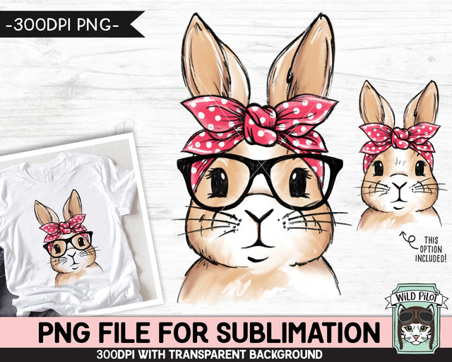 Bunny SUBLIMATION design PNG, Easter Bunny Bandana Glasses png file, Bunny Rabbit sublimation, Kids Easter Shirt Basket Bunny png, Spring png Sublimation Wild Pilot 