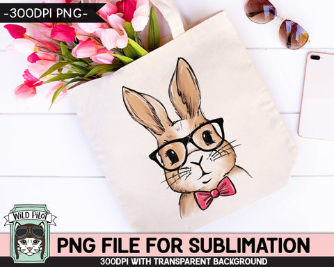 Bunny SUBLIMATION design PNG, Easter Bunny Glasses Bowtie png file, Bunny Rabbit sublimation, Kids Easter Shirt Basket Bunny png, Spring png Sublimation Wild Pilot 