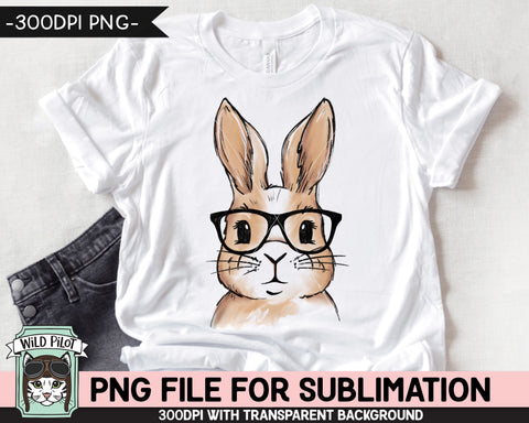 Bunny SUBLIMATION design PNG, Easter Bunny Glasses Bowtie png file, Bunny Rabbit sublimation, Kids Easter Shirt Basket Bunny png, Spring png Sublimation Wild Pilot 