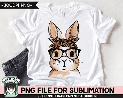 Bunny SUBLIMATION design PNG, Easter Bunny Leopard Bandana Glasses png file, Bunny Rabbit sublimation, Kids Easter Shirt Basket Bunny png Sublimation Wild Pilot 