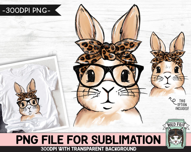 Bunny SUBLIMATION design PNG, Easter Bunny Leopard Bandana Glasses png file, Bunny Rabbit sublimation, Kids Easter Shirt Basket Bunny png Sublimation Wild Pilot 