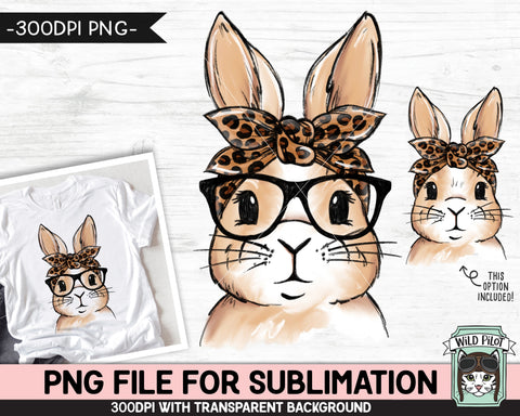 Bunny SUBLIMATION design PNG, Easter Bunny Leopard Bandana Glasses png file, Bunny Rabbit sublimation, Kids Easter Shirt Basket Bunny png Sublimation Wild Pilot 